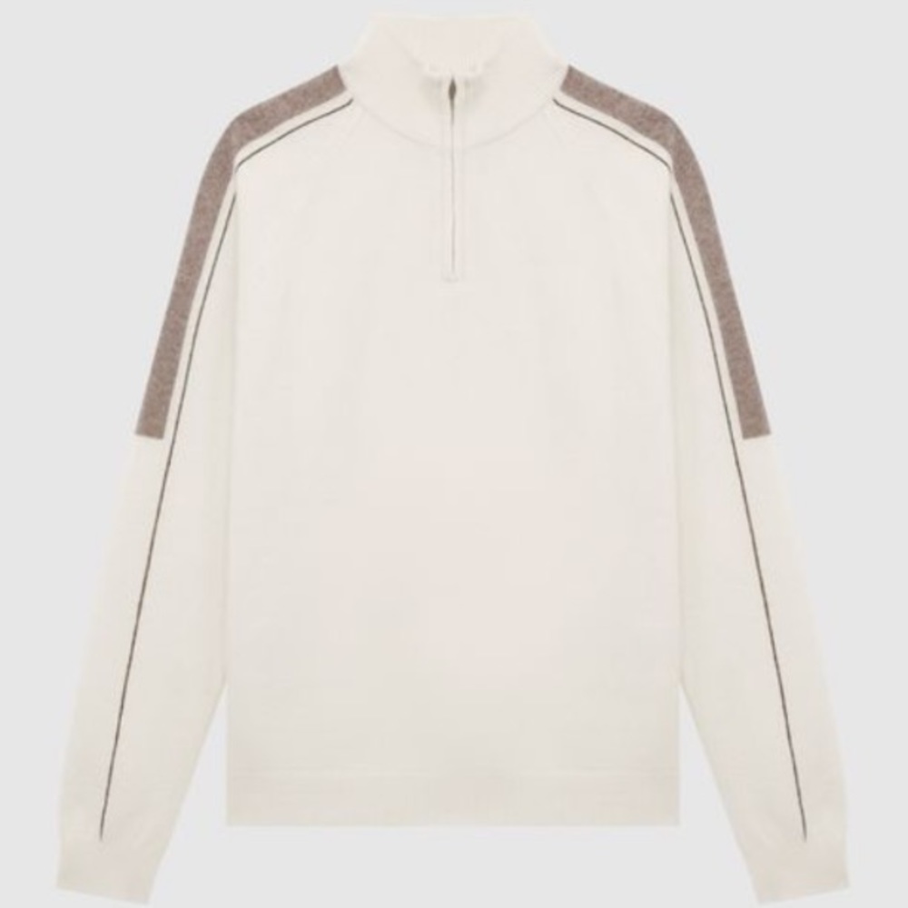 New REISS Hyde Half Zip Color Block Wool Sweater Size Medium (Ivory)